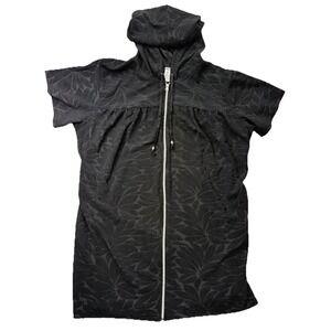 Cover 2 Cover Hooded Zip Swim Cover Up Dress Black Floral Terry Textured 22/24